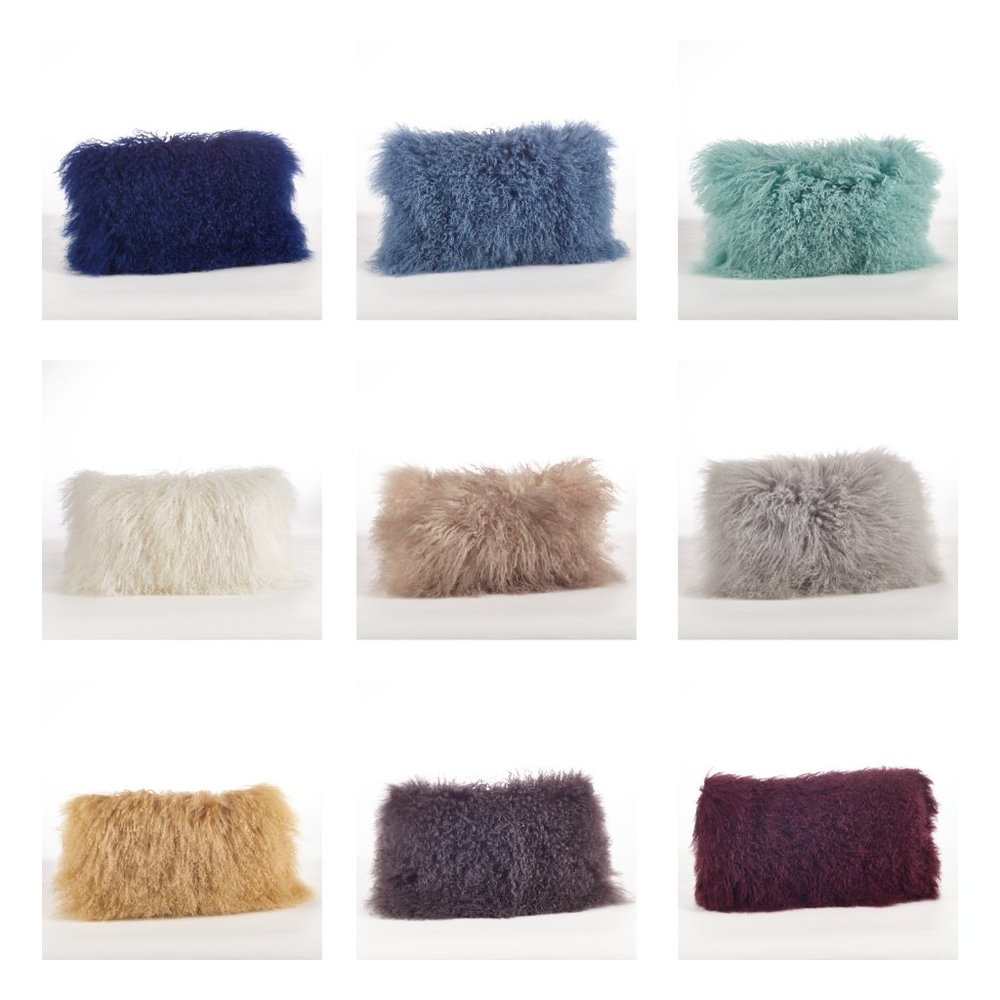 100% Mongolian Lamb Fur Pillows, 12 x 20 inches with zipper, Poly Filled insert